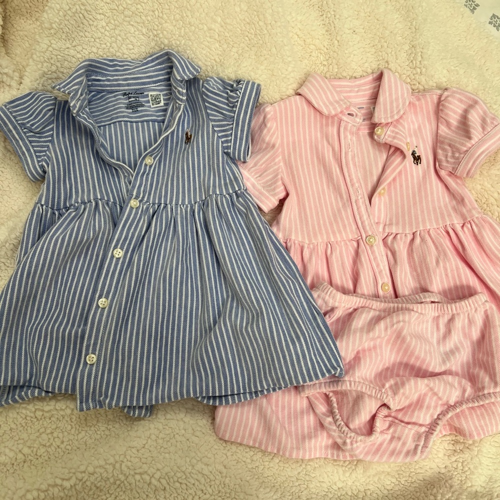 Ralph Lauren Blue and Pink Striped Baby Dress Set of 2